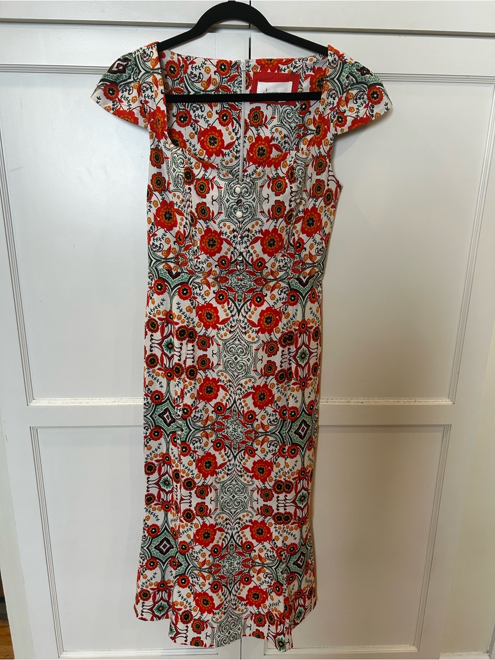 Anthropologie-The Cecily Fit and Flare Sweetheart Dress in Orange Motif size S - Picture 2 of 4